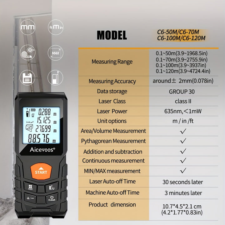 Aicevoos Digital Laser Rangefinder 50M 70M 100M 120M Laser Distance Meter Trena Laser Tape Measure Roulette Range Finder