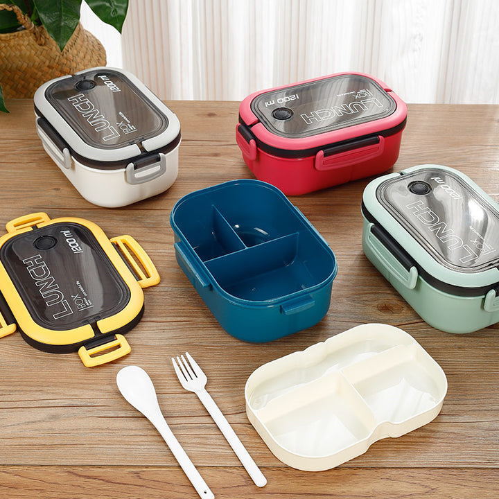 1pc Microwave-Safe Dual-Compartment Lunch Box, Fresh-Keeping Meal Container With Cutlery