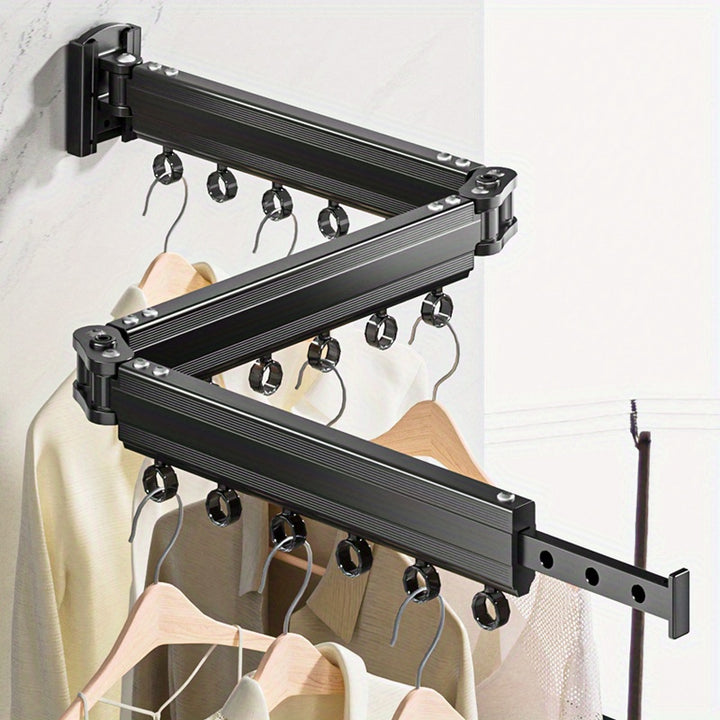 Aluminum Wall-Mounted Folding Drying Rack with Windproof Joint, Multi-Hole Clothes Hanging Rod for Indoor and Outdoor Laundry Storage – 1pc