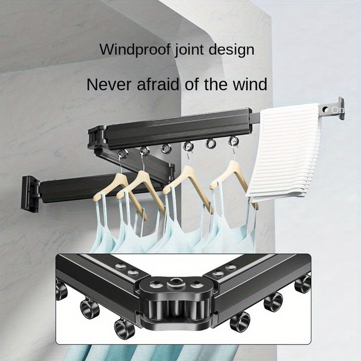 Aluminum Wall-Mounted Folding Drying Rack with Windproof Joint, Multi-Hole Clothes Hanging Rod for Indoor and Outdoor Laundry Storage – 1pc