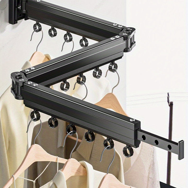 Aluminum Wall-Mounted Folding Drying Rack with Windproof Joint, Multi-Hole Clothes Hanging Rod for Indoor and Outdoor Laundry Storage – 1pc