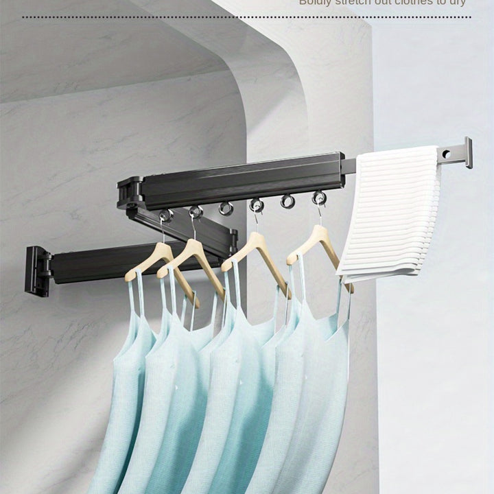 Aluminum Wall-Mounted Folding Drying Rack with Windproof Joint, Multi-Hole Clothes Hanging Rod for Indoor and Outdoor Laundry Storage – 1pc