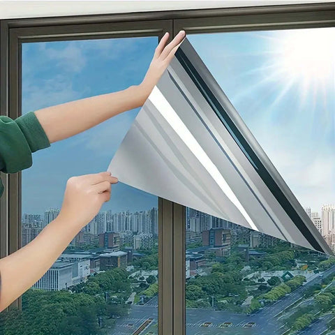 Privacy One-Way Mirror Reflective Window Film, 23.6 by 299.72 cm, Heat Control Anti UV Static Cling Film, Non-Adhesive for Office, RV Camping, Home Bathroom, Bedroom – Enhances Privacy & Comfort, Plastic Material, 1 Roll