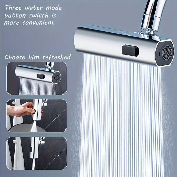 1 Universal Multi-Function Faucet Adapter, Three-Speed Switching Waterfall Water Flow, Rotatable Spray Head, Splash-Proof, Versatile Design Suitable for Bathroom And Kitchen Sinks, Durable Replacement Parts, Easy Installation