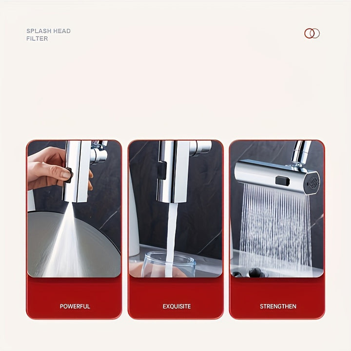 1 Universal Multi-Function Faucet Adapter, Three-Speed Switching Waterfall Water Flow, Rotatable Spray Head, Splash-Proof, Versatile Design Suitable for Bathroom And Kitchen Sinks, Durable Replacement Parts, Easy Installation