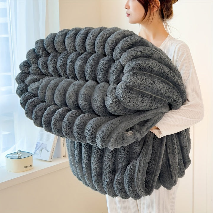 Luxurious Faux Rabbit Fur Double-Sided Throw Blanket - Warm, Soft & Cozy for Naps, Office, Outdoor Camping & Sofa Use - Machine Washable