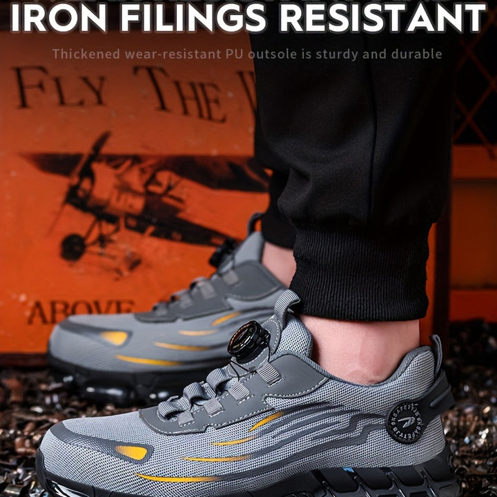 Unisex Professional Steel Toe & Puncture Proof Work Boots, Comfy Non Slip Cushioned Shock Absorption Safety Shoes, Men's Outdoor Footwear