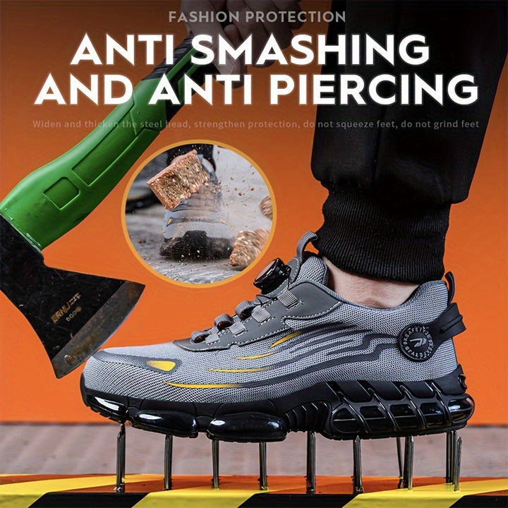 Unisex Professional Steel Toe & Puncture Proof Work Boots, Comfy Non Slip Cushioned Shock Absorption Safety Shoes, Men's Outdoor Footwear