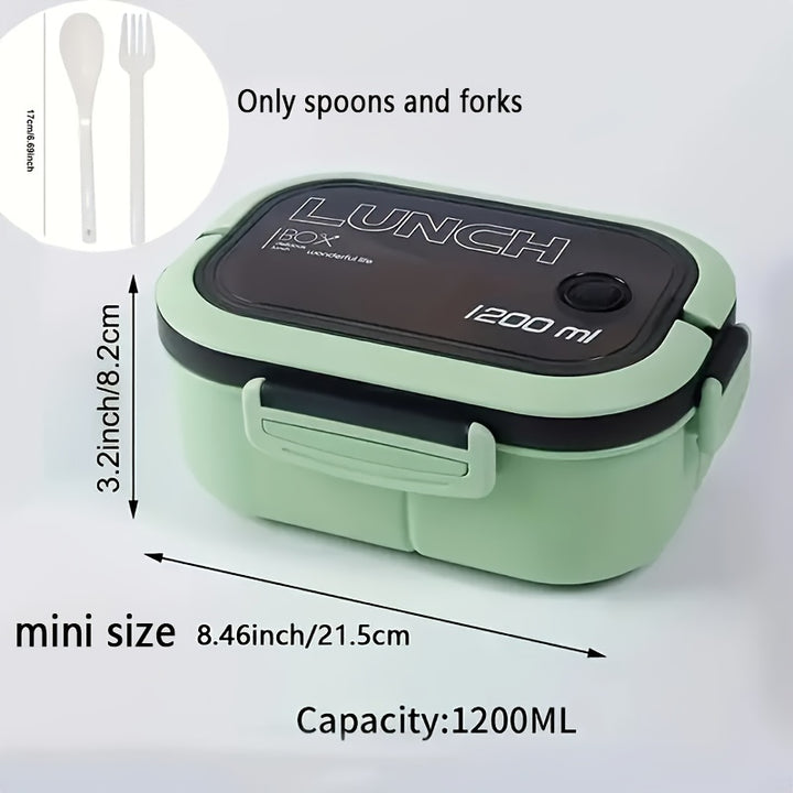 1pc Microwave-Safe Dual-Compartment Lunch Box, Fresh-Keeping Meal Container With Cutlery