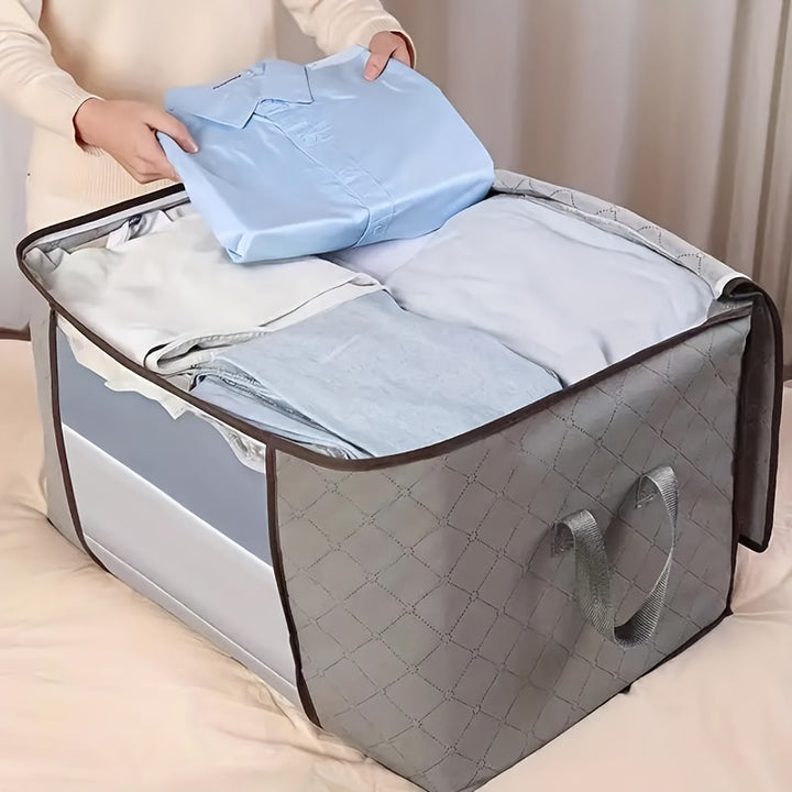 1pc Non-Woven Garment Storage Bag with Clear Window & Handles - Hand Washable Clothes Organizer for Bedroom, Home, Dorm - Capacity for 1 King Comforter, 6 Blankets, 35 Clothes