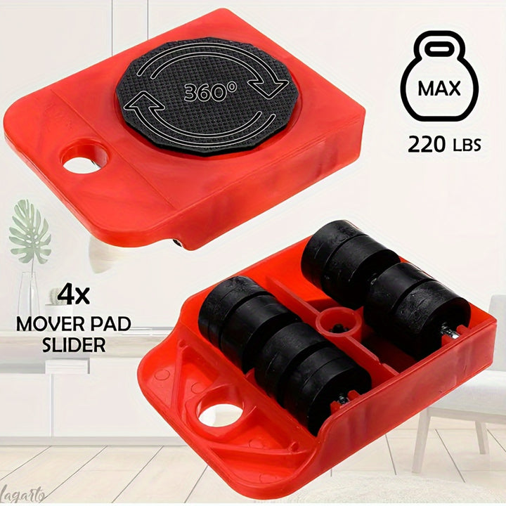 Set Of 5, Furniture Lifter, 9.91cm X 7.8cm Furniture Slides Kit, Furniture Move Roller Tools, 360 Degree Rotatable Pads, Easily Redesign And Rearrange Living Space Sofa Easy, Plastic And Carbon Steel