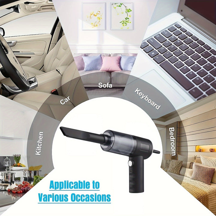 Black, 2-in-1 Rechargeable Handheld Vacuum Cleaner - Powerful Suction, Lightweight, Portable, Can Be Charged with Lithium Battery - Includes Dusting Brush Attachment, Floor Brush and Cleaning Tools, Suitable for Car and Home