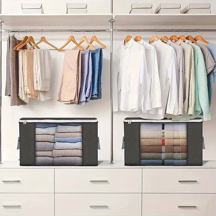 1pc Non-Woven Garment Storage Bag with Clear Window & Handles - Hand Washable Clothes Organizer for Bedroom, Home, Dorm - Capacity for 1 King Comforter, 6 Blankets, 35 Clothes