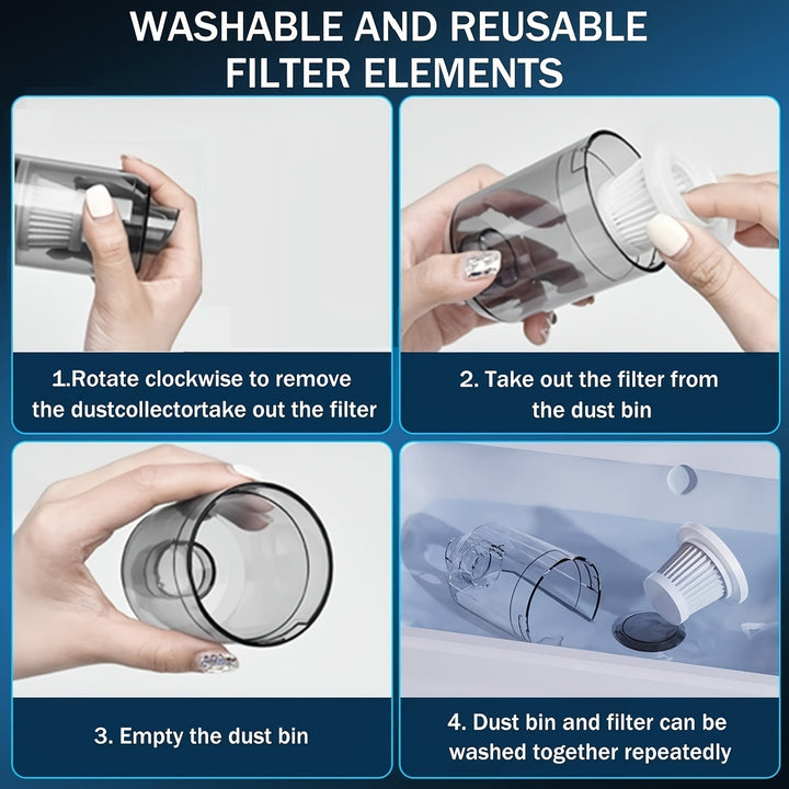 Black, 2-in-1 Rechargeable Handheld Vacuum Cleaner - Powerful Suction, Lightweight, Portable, Can Be Charged with Lithium Battery - Includes Dusting Brush Attachment, Floor Brush and Cleaning Tools, Suitable for Car and Home