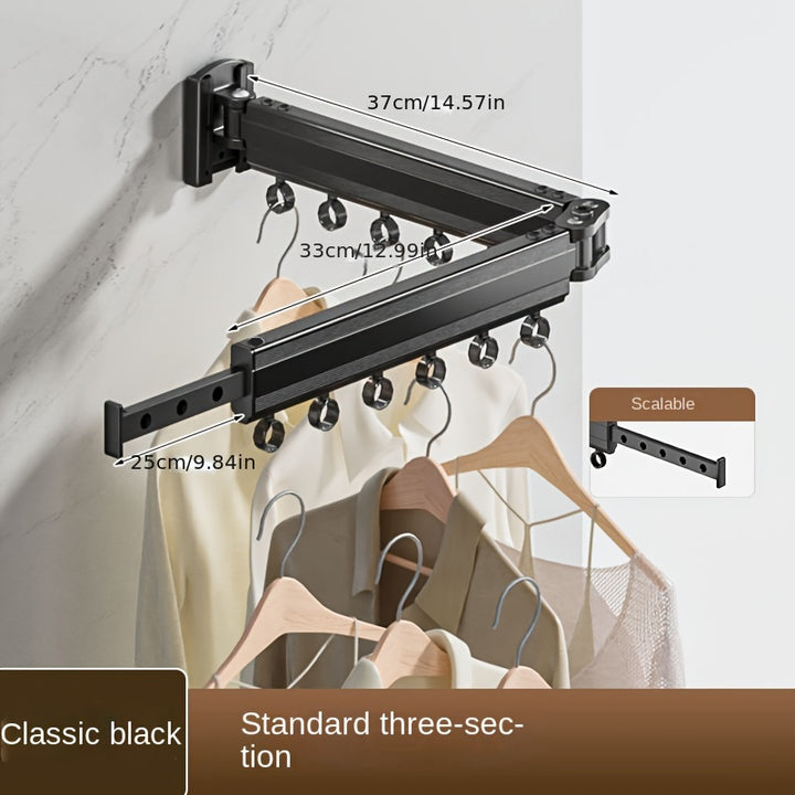 Aluminum Wall-Mounted Folding Drying Rack with Windproof Joint, Multi-Hole Clothes Hanging Rod for Indoor and Outdoor Laundry Storage – 1pc