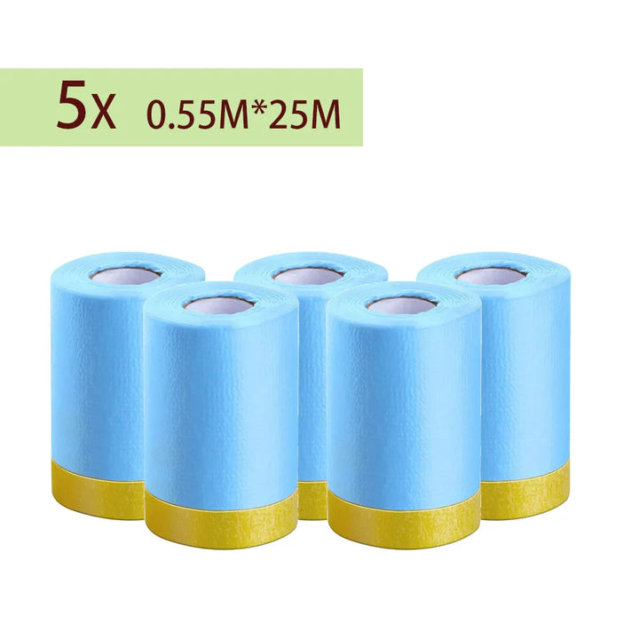 3/5/10 Rolls 82Ft Pre-Taped Masking Film Plastic Drop Cloth Sheeting No Residue Automotive Painters Tape for Painting