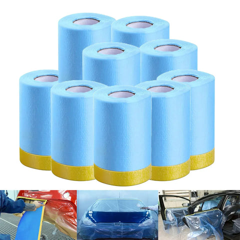 3/5/10 Rolls 82Ft Pre-Taped Masking Film Plastic Drop Cloth Sheeting No Residue Automotive Painters Tape for Painting
