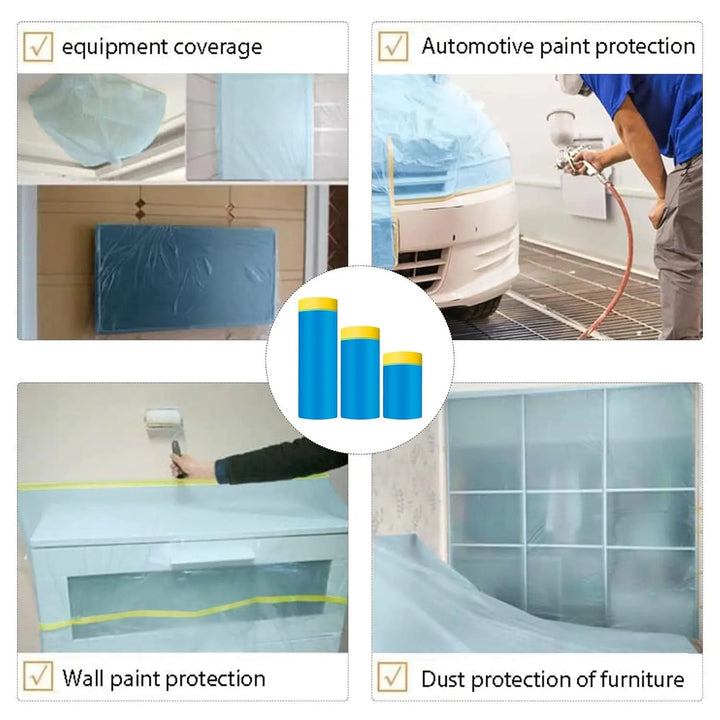 3/5/10 Rolls 82Ft Pre-Taped Masking Film Plastic Drop Cloth Sheeting No Residue Automotive Painters Tape for Painting