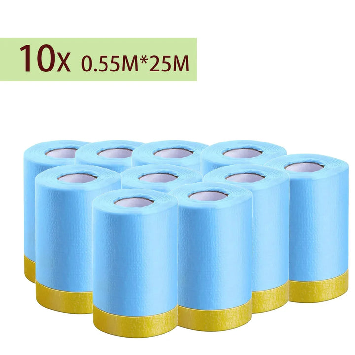 3/5/10 Rolls 82Ft Pre-Taped Masking Film Plastic Drop Cloth Sheeting No Residue Automotive Painters Tape for Painting