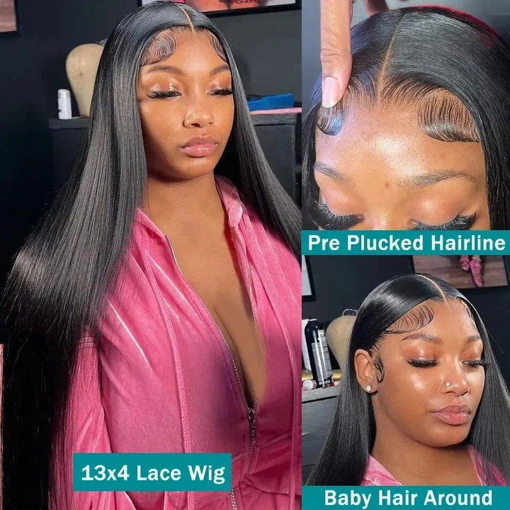 YKB 40 42 Inch Bone Straight 13x4 HD Lace Frontal Human Hair Wigs 200 Density 13x6 Lace Front Wig Brazilian PrePlucked For Women