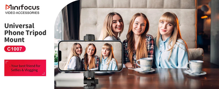 Camera Hot Shoe Phone Holder Mount Clamp Clip w 2 Cold Shoe 1/4'' Tripod Adapter Stand Mic Fill Light for Smartphone TikTok Vlog