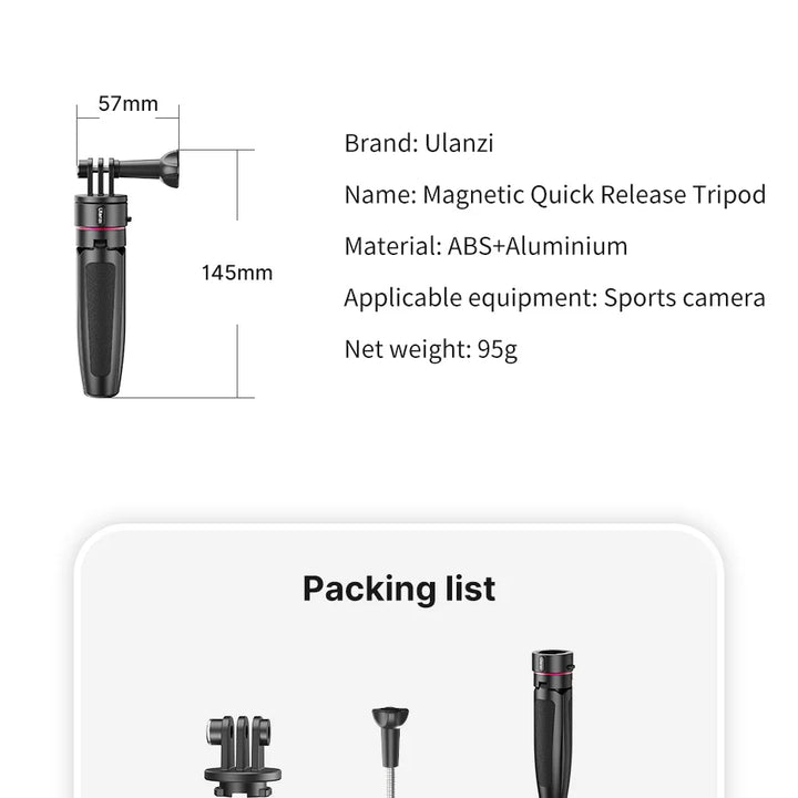 Ulanzi MT-09 Extend Gopro Vlog Tripod Mini Portable Tripod for Gopro Hero 12 11 10 9 8 7 6 Black Session Osmo Action insta360 X3