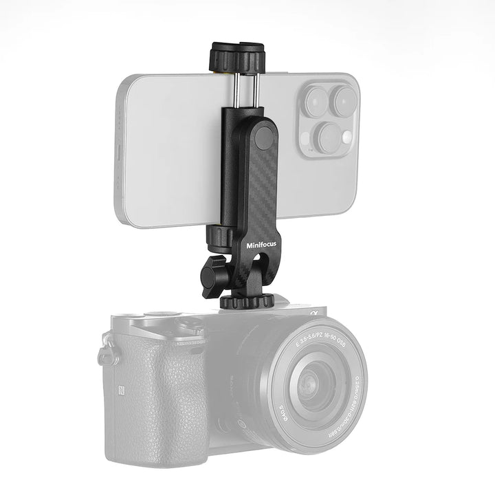 Camera Hot Shoe Phone Holder Mount Clamp Clip w 2 Cold Shoe 1/4'' Tripod Adapter Stand Mic Fill Light for Smartphone TikTok Vlog