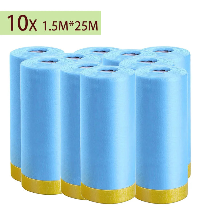 3/5/10 Rolls 82Ft Pre-Taped Masking Film Plastic Drop Cloth Sheeting No Residue Automotive Painters Tape for Painting