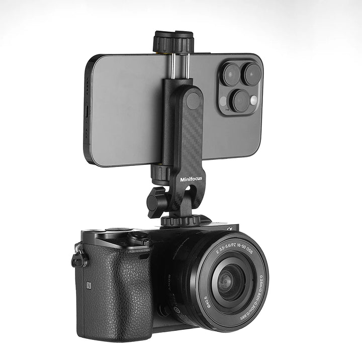 Camera Hot Shoe Phone Holder Mount Clamp Clip w 2 Cold Shoe 1/4'' Tripod Adapter Stand Mic Fill Light for Smartphone TikTok Vlog