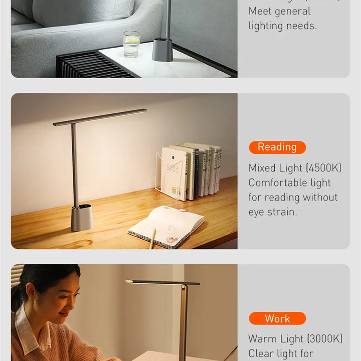 Baseus LED Desk Lamp Eye Protection Study Dimmable Office Light Foldable Table Lamp Smart Adaptive Brightness Bedside Read Lamp
