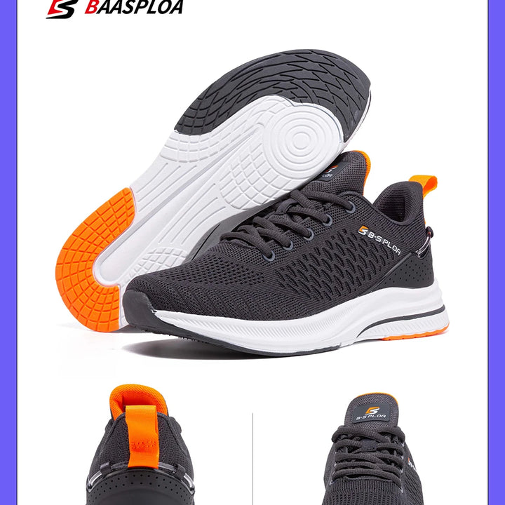 Baasploa New Men Knit Casual Walking Shoes Breathable Trendy Sneakers Original Lightweight Shock Absorption Male Tennis Shoes