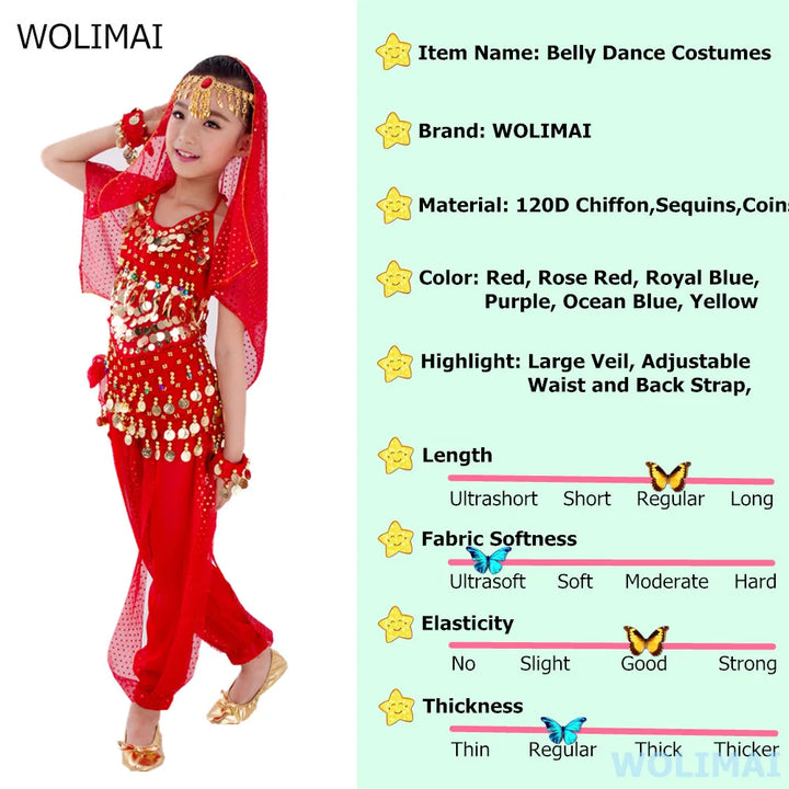 Kids Belly Dance Costumes Set Oriental Dance Girls Belly Dancing India Belly Dance Clothes Bellydance Child Kids Indian 6 Colors