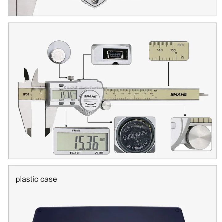 Shahe Calipers 0-150 mm Vernier Caliper Micrometer Gauge IP54 Digital Vernier Caliper Measuring Tool 0.01 Digital Caliper