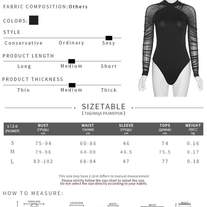 Weird Puss 2025 Mesh Patchwork Bodysuit Sexy Women Sleeve Ruched Skinny Turtleneck Bodycon Elegant Wild Tops Streetwear Outfits