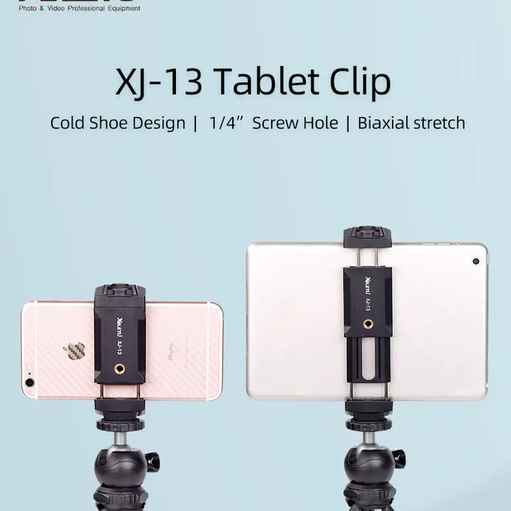XILETU XJ13 Universal Tablet Clip Smartphone Holder Clip Stand w Mini Tripod Adjustable Bracket For Mobile Phones Ipro Tablets