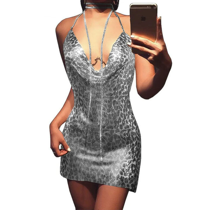 Sexy see through Chain Sequin summer dress women backless mini birthday party dress night club outfits evening dresses vestidos