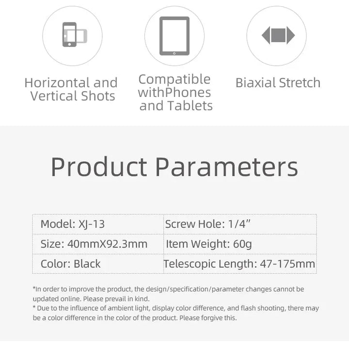 XILETU XJ13 Universal Tablet Clip Smartphone Holder Clip Stand w Mini Tripod Adjustable Bracket For Mobile Phones Ipro Tablets