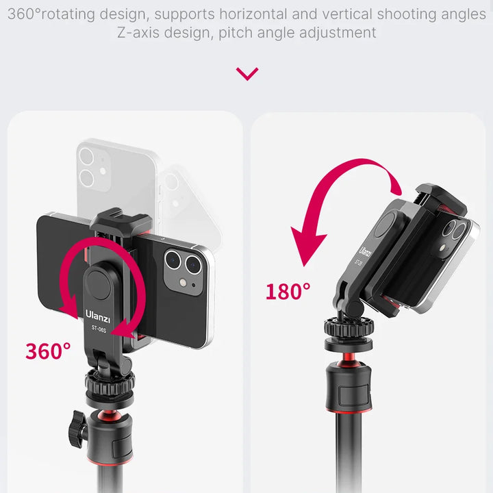 Ulanzi ST-06S Vertical Phone Mount Holder Tripod With Cold Shoe For Mic Light Phone Clip For iPhone 12 Vlog Holder Smartphone