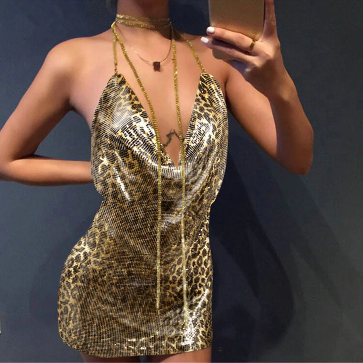 Sexy see through Chain Sequin summer dress women backless mini birthday party dress night club outfits evening dresses vestidos