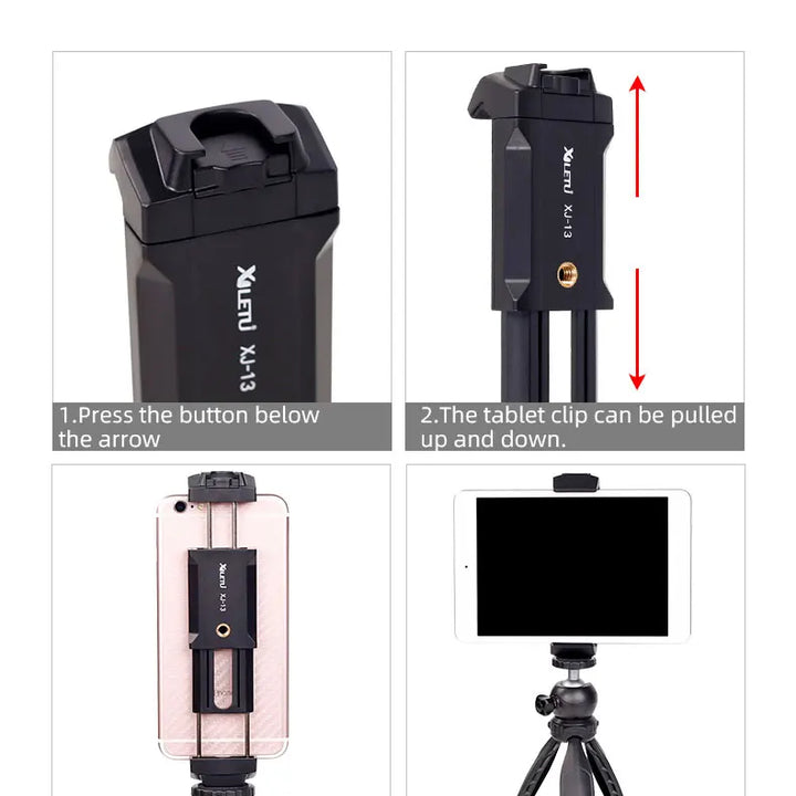XILETU XJ13 Universal Tablet Clip Smartphone Holder Clip Stand w Mini Tripod Adjustable Bracket For Mobile Phones Ipro Tablets