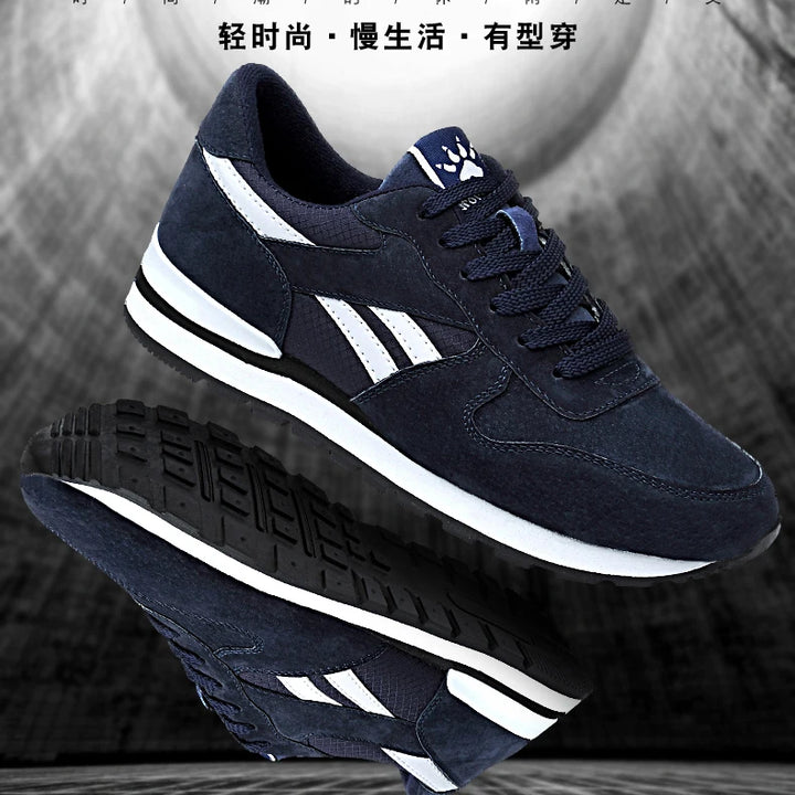 Autumn Men Sneakers Natural Pig Skin Material Male Trainers Outdoor Stylish Shoes Lace-up Flats Non-slip Rubber Sole Blue Grey