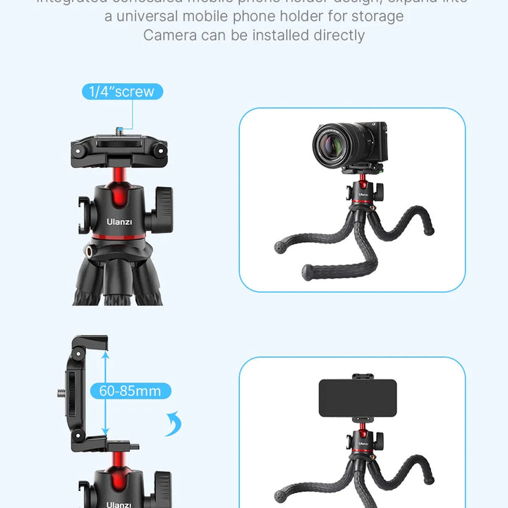 VIJIM Ulanzi MT-33 Flexible Octopus Tripod for Phone Camera DSLR 2in1 Design Tripod With Phone Holder Side Cold Shoe 1/4'' Screw