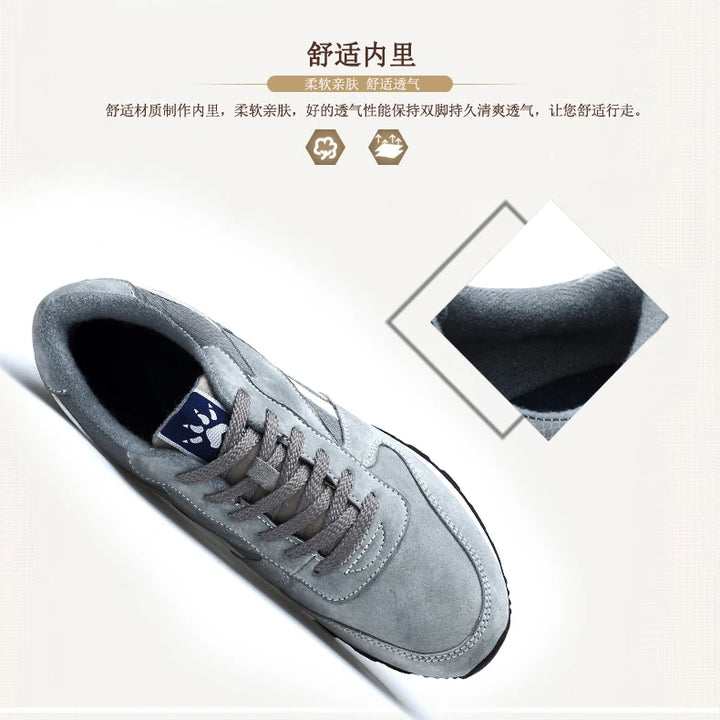 Autumn Men Sneakers Natural Pig Skin Material Male Trainers Outdoor Stylish Shoes Lace-up Flats Non-slip Rubber Sole Blue Grey