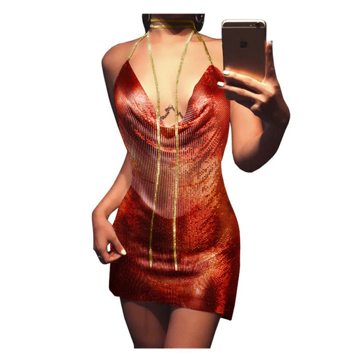 Sexy see through Chain Sequin summer dress women backless mini birthday party dress night club outfits evening dresses vestidos