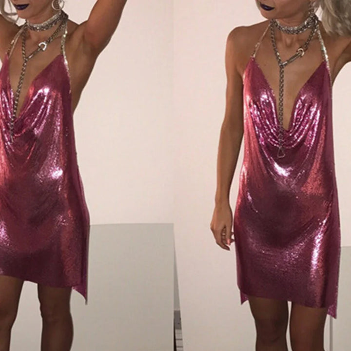 Sexy see through Chain Sequin summer dress women backless mini birthday party dress night club outfits evening dresses vestidos