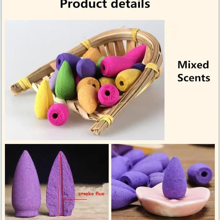 100Pcs Mixed Incense Cones Use For Backflow Incense Burner Anti-Odour Cone Incense Mix Scent