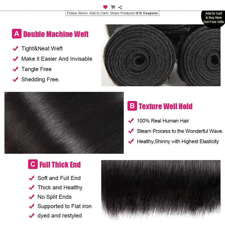 12A Straight Human Hair Bundles 30 Inch Bundle 3 4 Bundles Deal Straight Bundles Brazilian Weaving 100% Virgin Hair Extensions