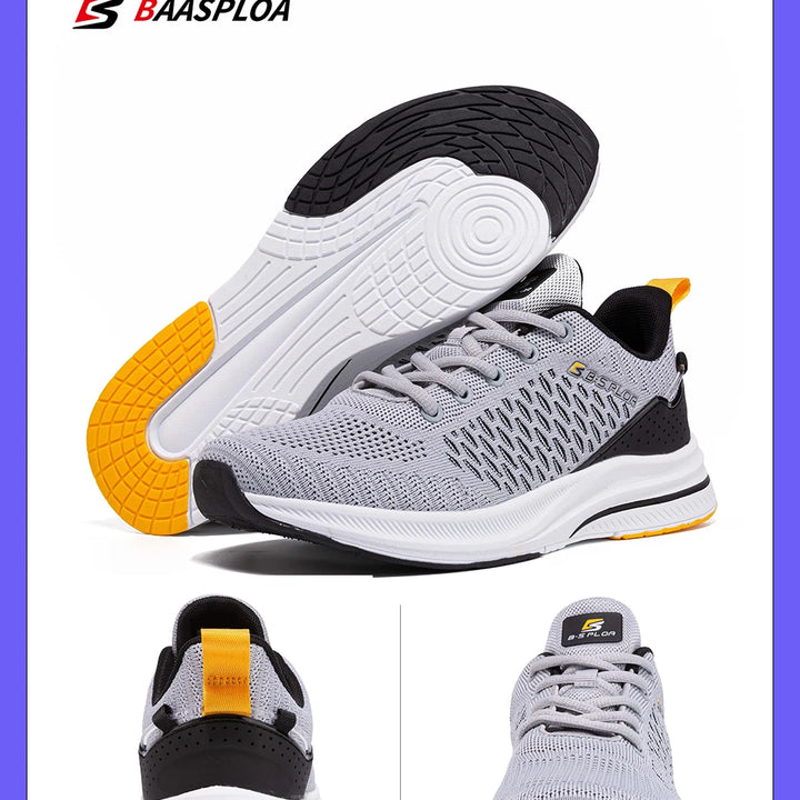 Baasploa New Men Knit Casual Walking Shoes Breathable Trendy Sneakers Original Lightweight Shock Absorption Male Tennis Shoes