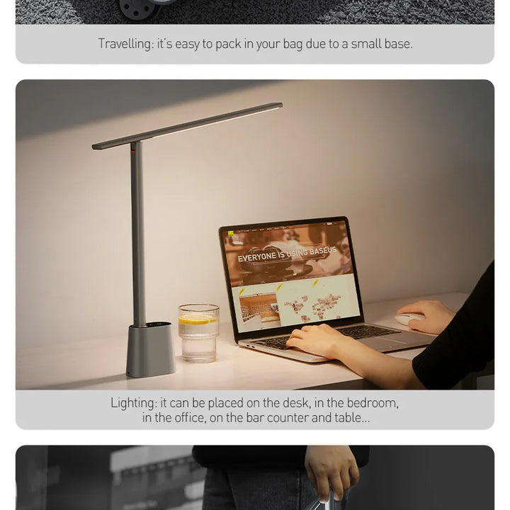Baseus LED Desk Lamp Eye Protection Study Dimmable Office Light Foldable Table Lamp Smart Adaptive Brightness Bedside Read Lamp