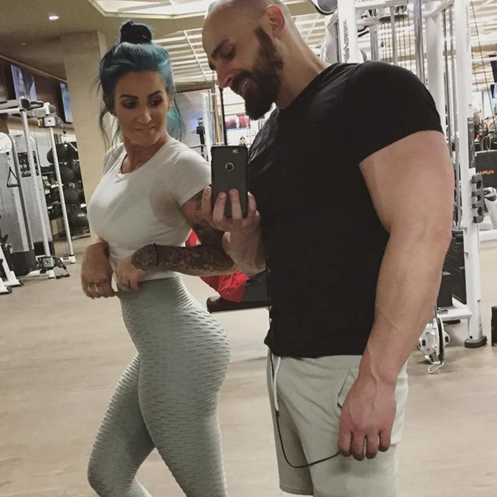 FCCEXIO 9 Colors New Fashion Jacquard High Waist Leggings Hot Sale Women Fitness Leggings PUSH UP Workout Booty Pants S-3XL